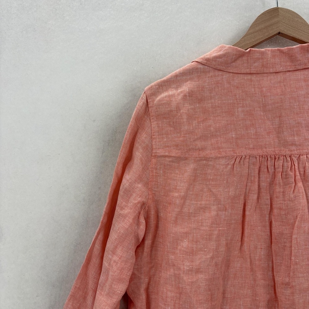 Sigrid Olsen Blouse Womens Small Pink 100% Linen Collared Roll Tab Tunic Top - Picture 7 of 11